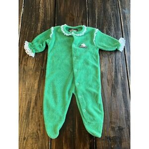 Vintage 1980's Jordache 3-6 Months Baby Girl Footed  Terry Cloth‎ Sleeper Green
